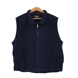 Vintage Lands' End Navy Blue Full Zip Fleece Vest Men's Size XL Pockets